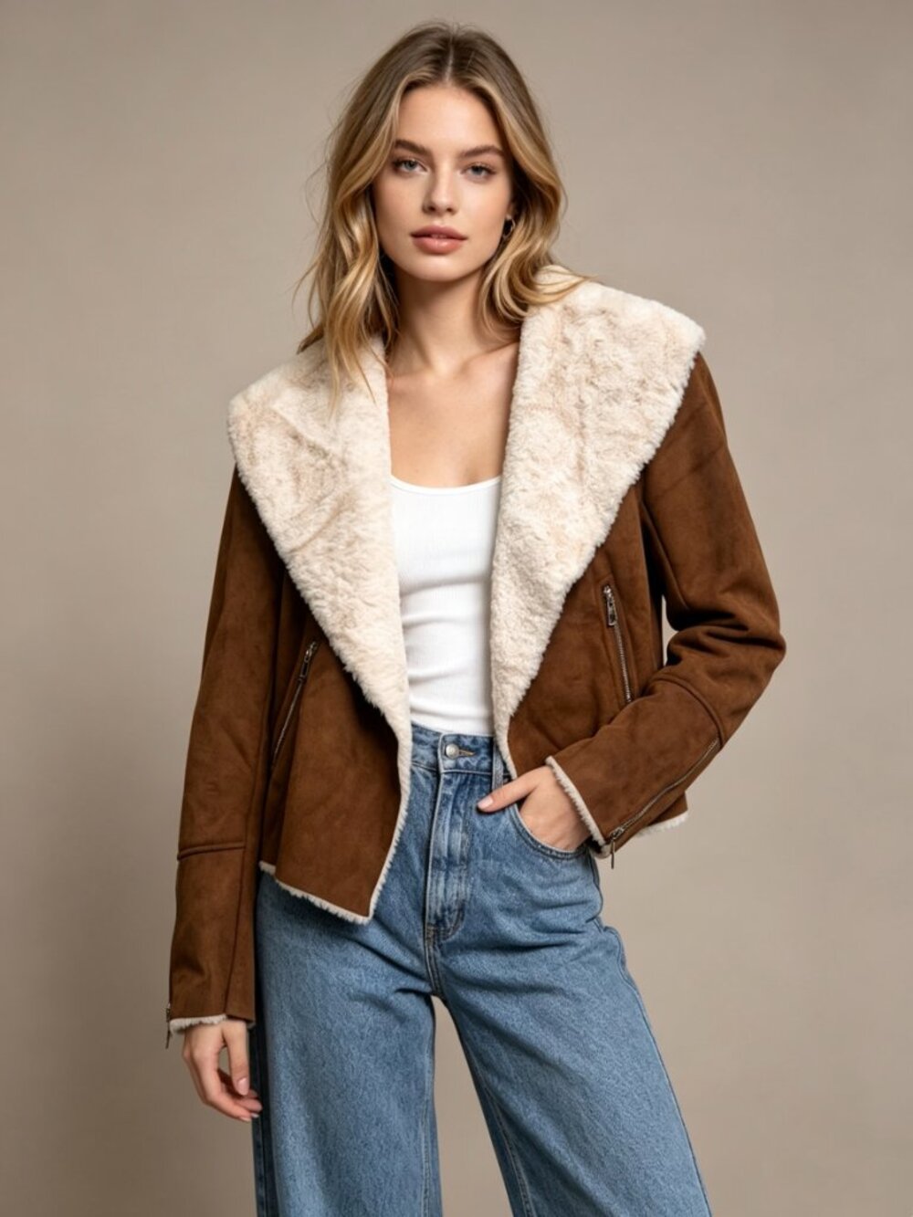 NWT Women's RIVER ISLAND AVIATOR FAUX Sheepskin JACKET UK Size 12